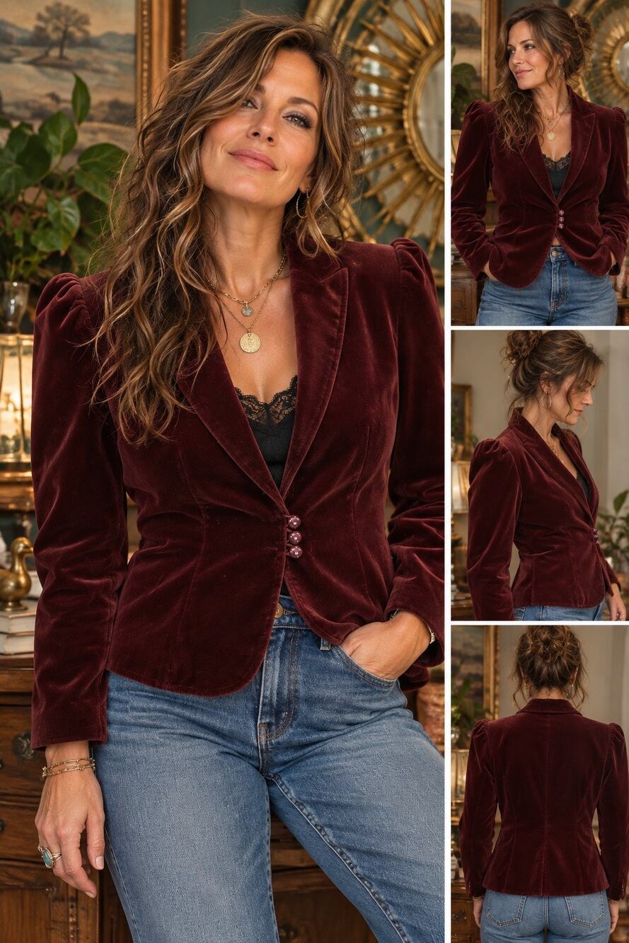 Vintage Tan Jay Womens Sz 10 Burgundy Velvet Blazer Made USA Cotton 80s Holiday